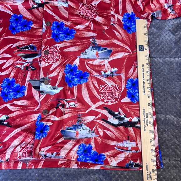 Men's Red and Blue Coast Guard Hawaiian Shirt - Picture 3 of 6